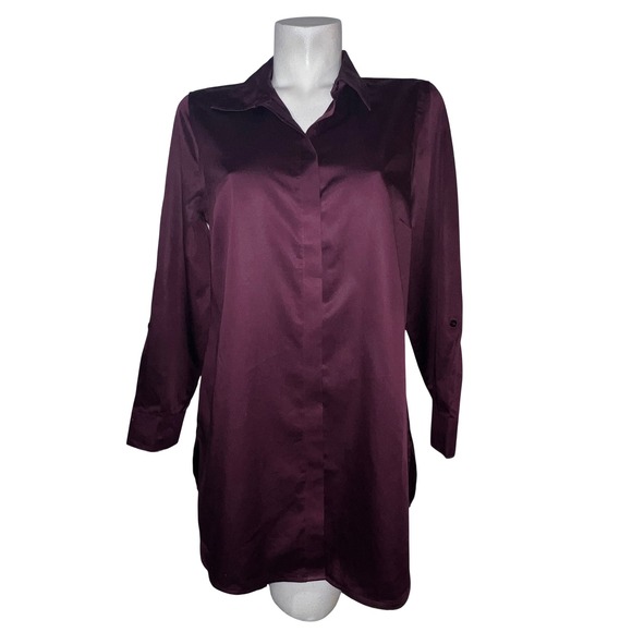 Chico's Tops - Chico's Plum Purple Sateen Roll Tab Long Sleeve Button Down Tunic Top Size (1) M